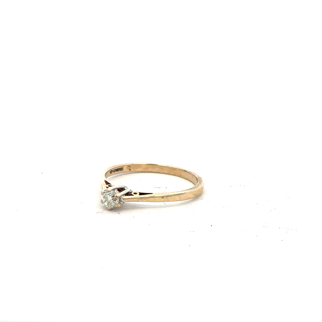 9ct yellow gold diamond ring with 20pts of diamonds in size N½, featuring a sleek and elegant design.
