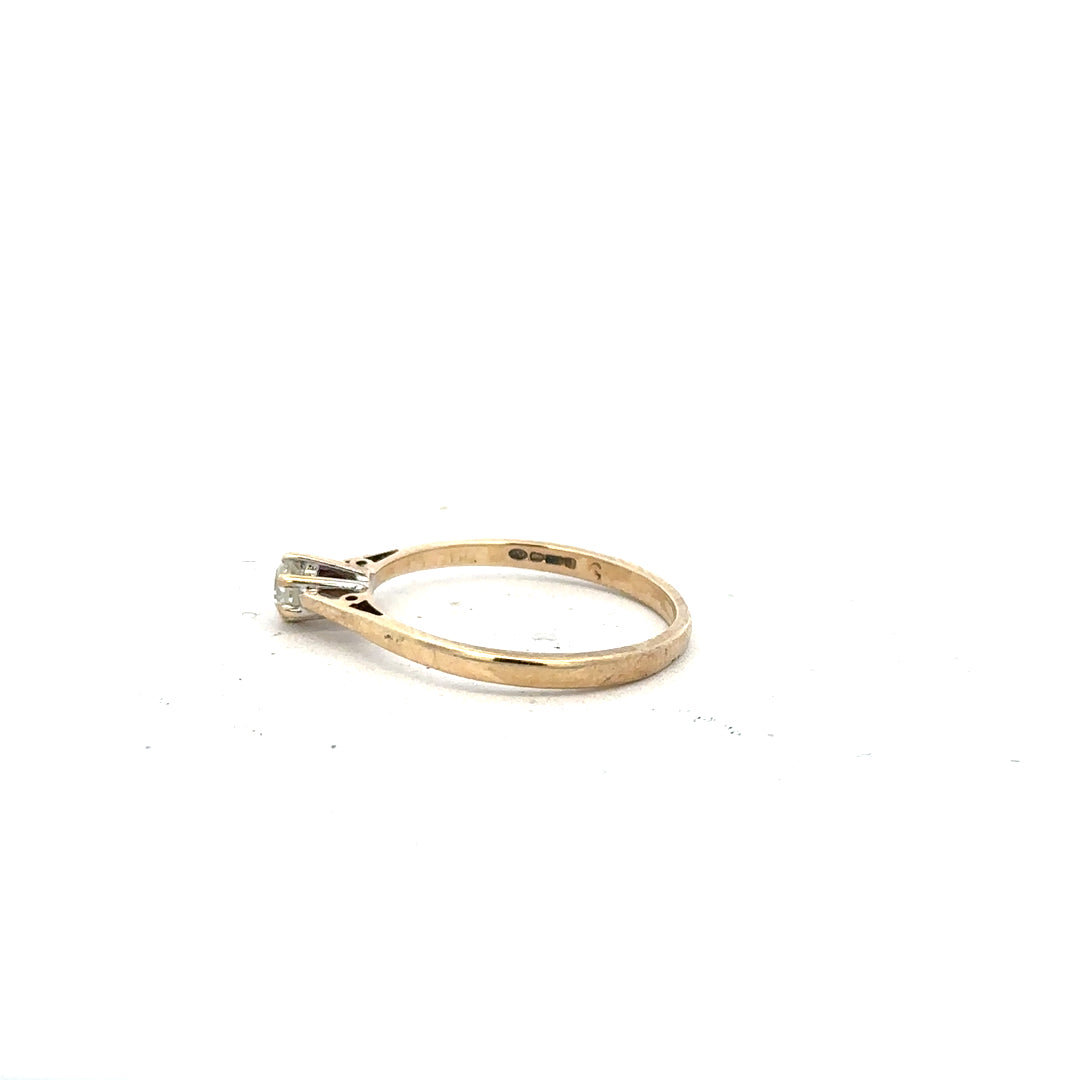 9ct yellow gold diamond ring with 20 points, size N1/2, featuring a sparkling diamond setting and a classic band design.