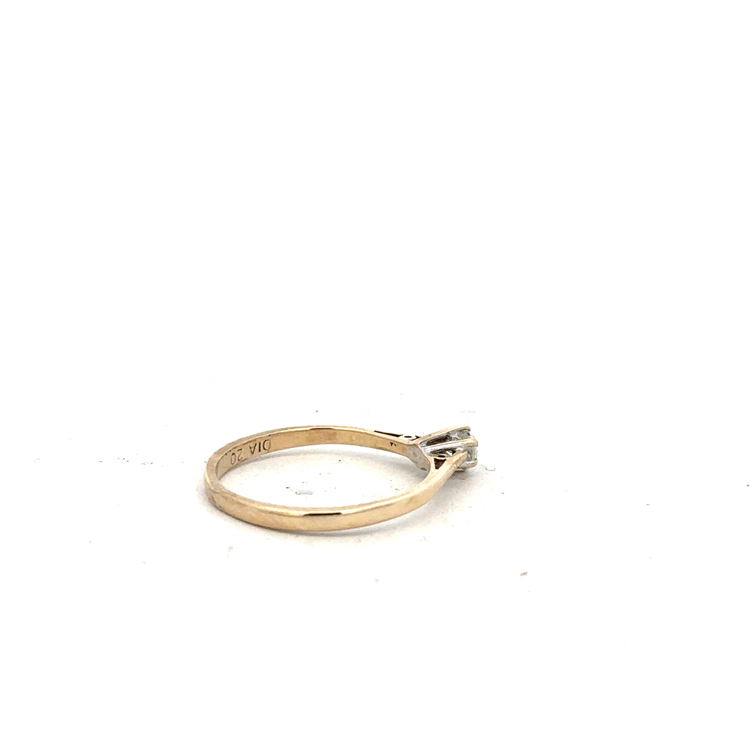 9ct yellow gold diamond ring with 20 points, size N1/2, featuring a classic design and sparkling diamond accent.