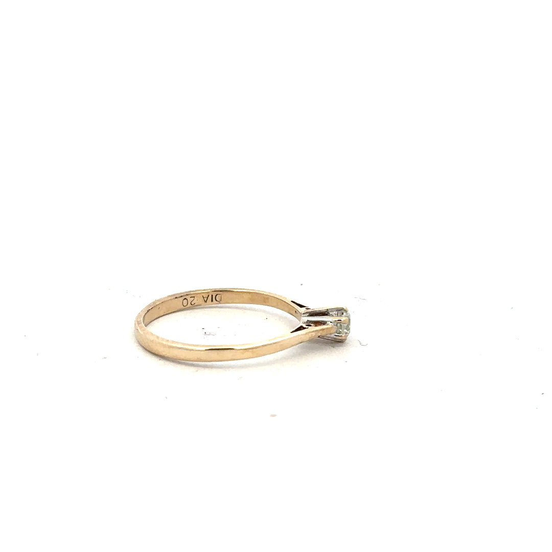 9ct yellow gold diamond ring with 20pts diamonds, size N1/2, showcasing elegant jewelry design and craftsmanship.