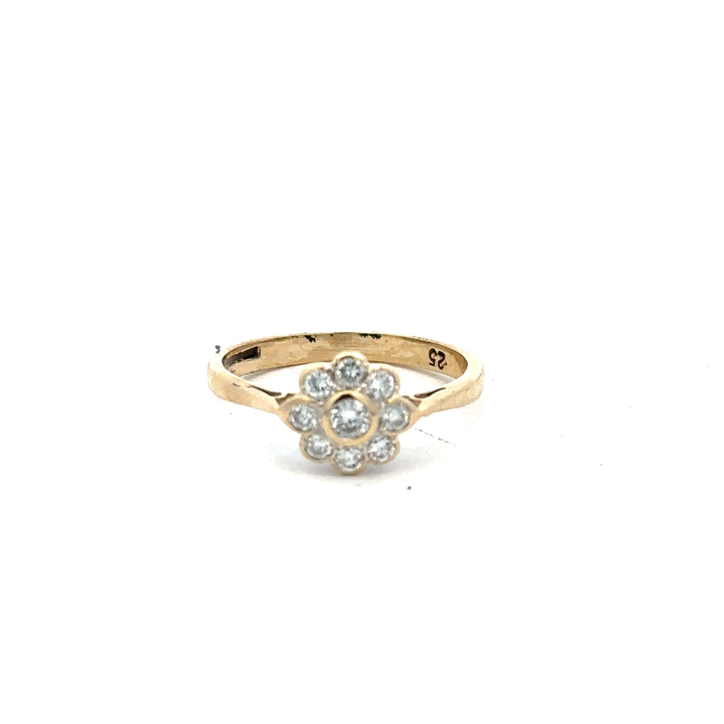 9ct yellow gold diamond ring with 25 points, size L, featuring a simple, elegant design with a sparkling diamond accent.