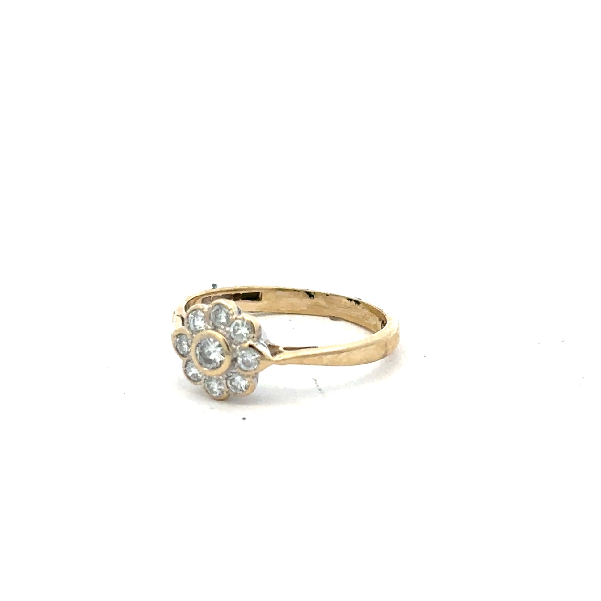 9ct yellow gold diamond ring with 25 points, size L, featuring a classic design and sparkling diamonds.