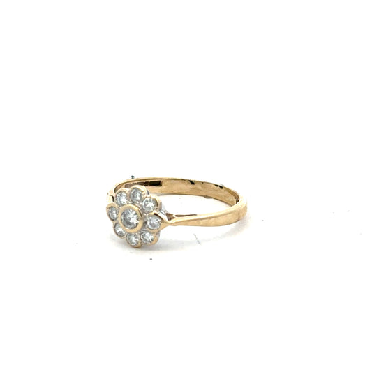 9ct yellow gold diamond ring with 25 points, size L, featuring a classic design and sparkling diamonds.