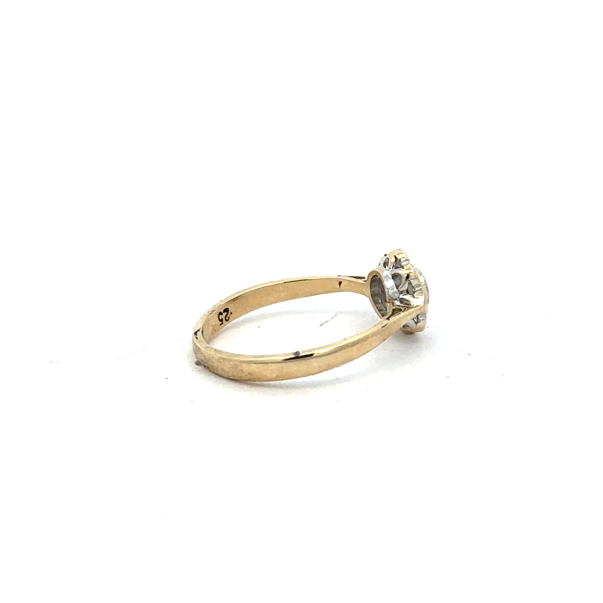 9ct yellow gold diamond ring with 25pts diamonds in size L, featuring a simple, elegant unbranded design.