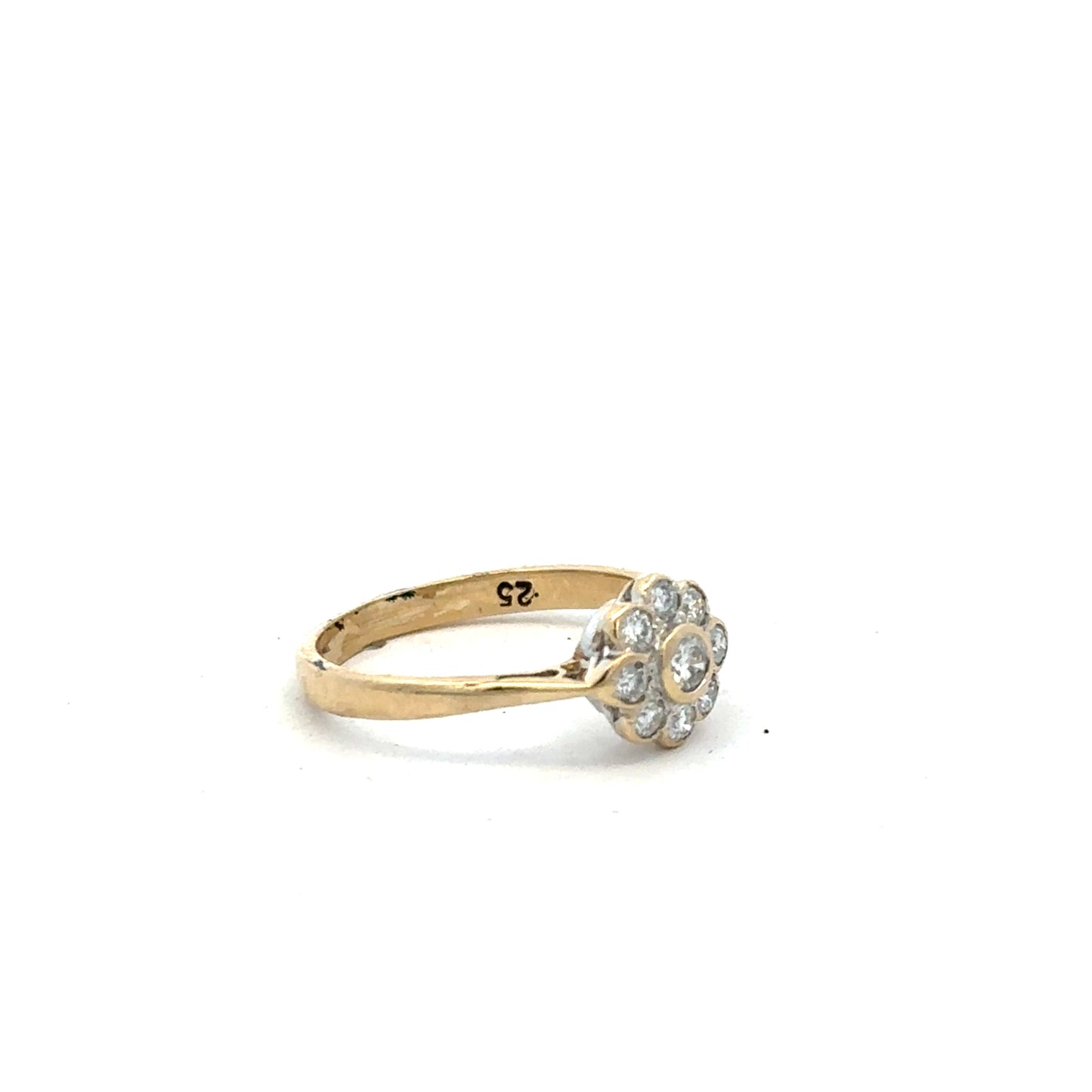 9ct yellow gold diamond ring with 25 points, size L, featuring a classic design and unbranded craftsmanship.
