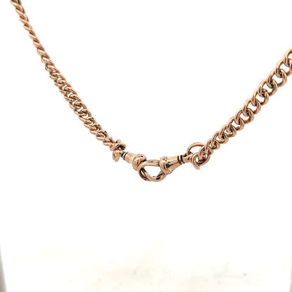 9ct yellow gold Albert chain with detailed links, weighing 45.6g, unbranded jewelry chain for men or women.