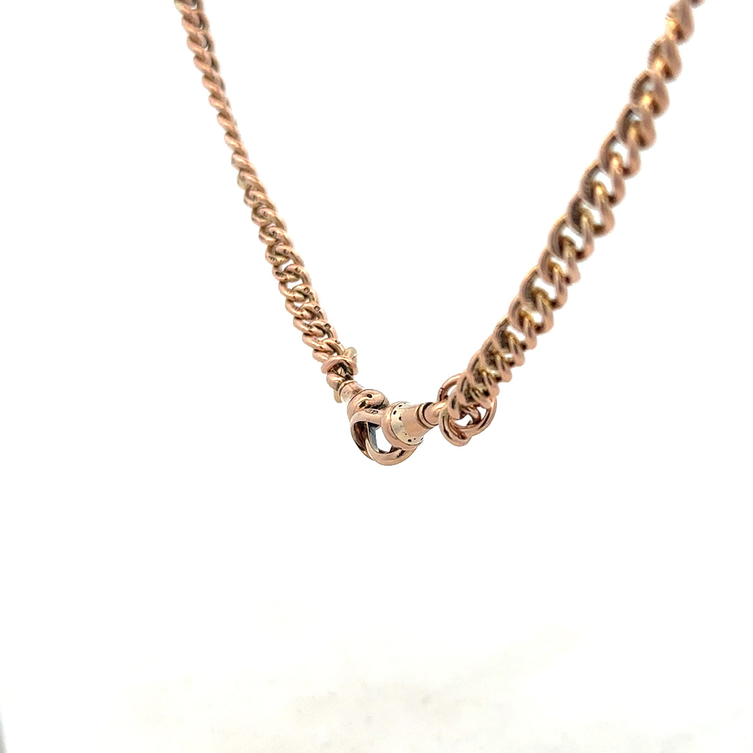 9ct yellow gold Albert chain with a secure clasp, weighing 45.6g, featuring classic design and fine craftsmanship.