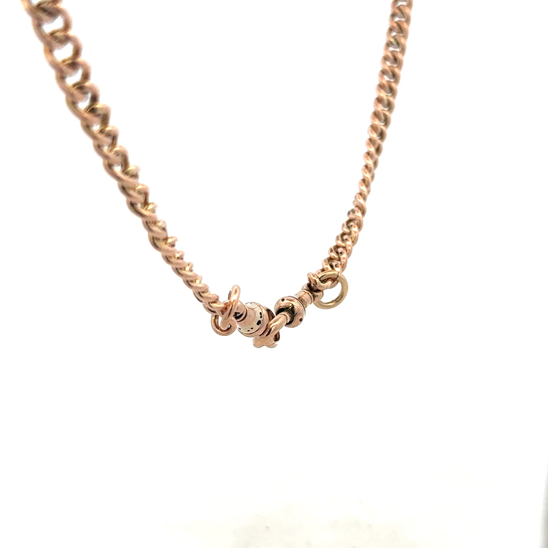 9ct yellow gold Albert chain with a classic design, showcasing its polished finish and secure clasp, weighing 45.6 grams.