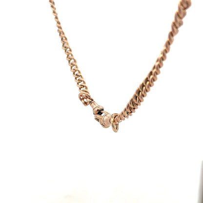 9ct yellow gold Albert chain with a polished finish, weight 45.6g, featuring classic link design, unbranded jewelry chain.