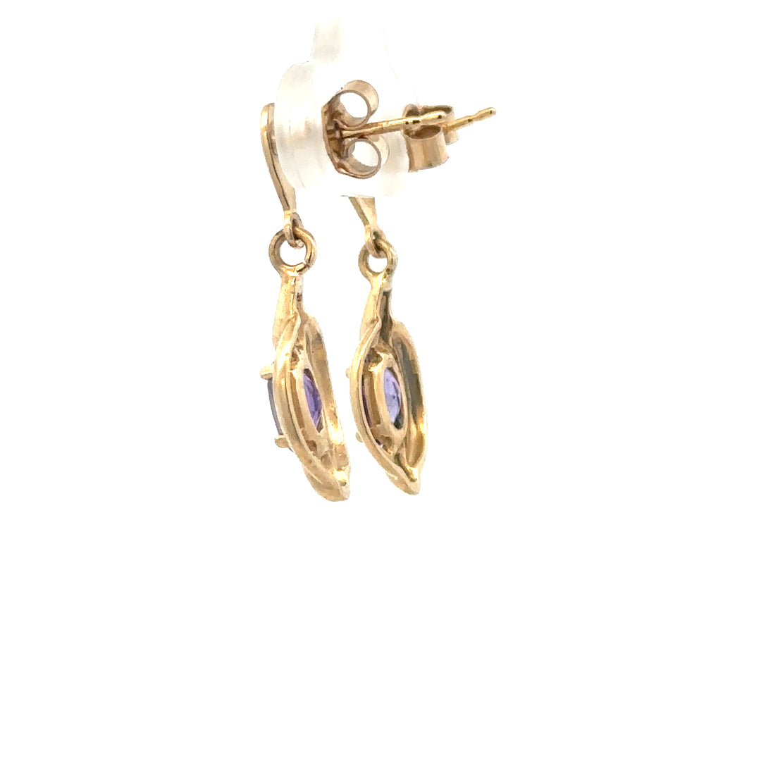 9ct yellow gold amethyst earrings with purple gemstones, lightweight 2.1g, unbranded jewelry for elegant ear adornment.