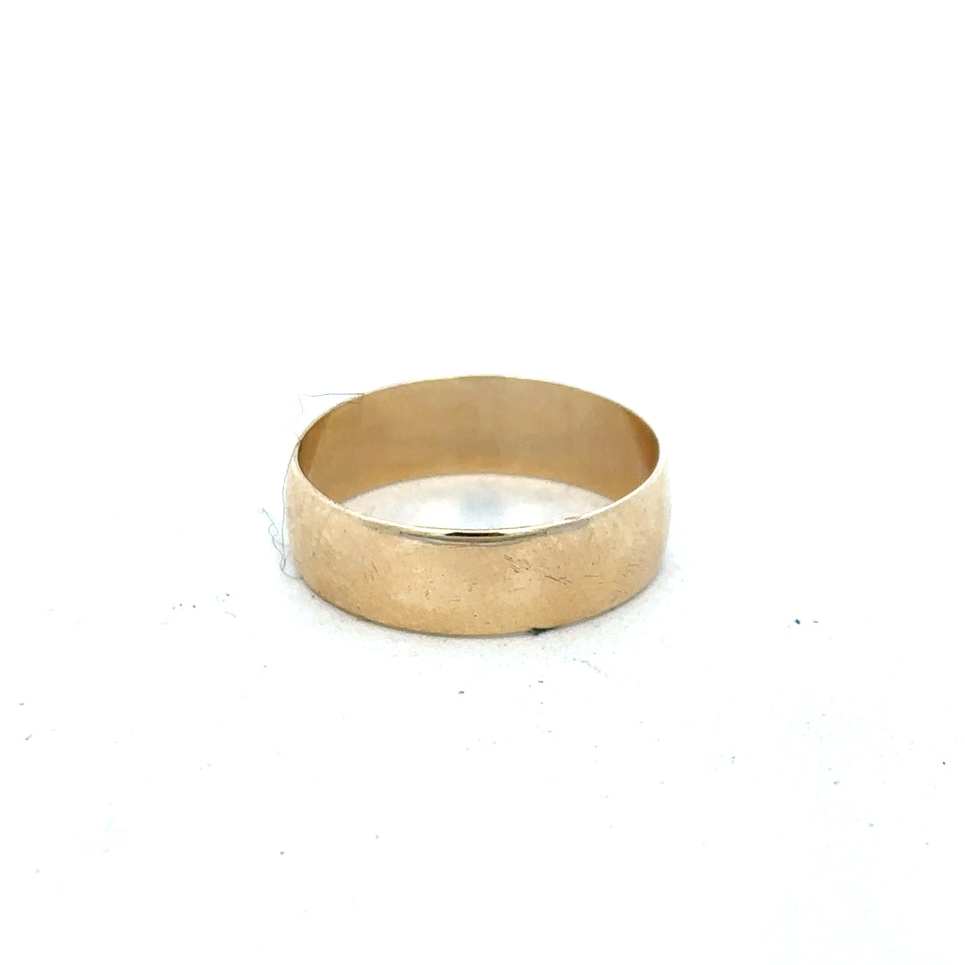 Yellow gold band ring in size Q1, unbranded 9ct gold ring with a smooth, polished finish.
