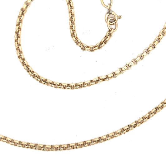 9ct yellow gold belcher chain, unbranded, with a 12.2g weight, featuring classic linked chain design.