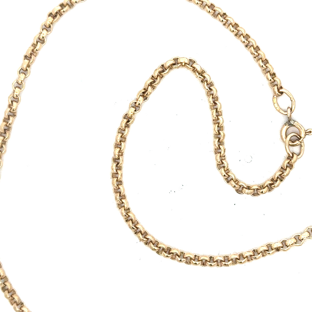 9ct yellow gold belcher chain, unbranded, showing a close-up of the 12.2g chain with detailed links and shiny finish.