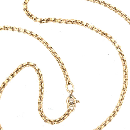 9ct yellow gold belcher chain with a sturdy link design, weighing 12.2g, showcasing a classic jewelry chain style.