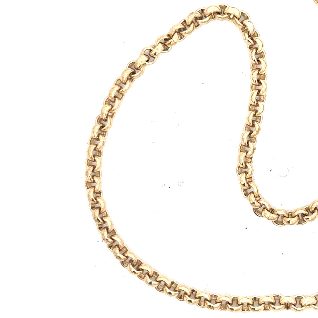 9ct yellow gold belcher chain with a secure link design, weighing 12.2g, unbranded, shown laid flat with detailed close-up.