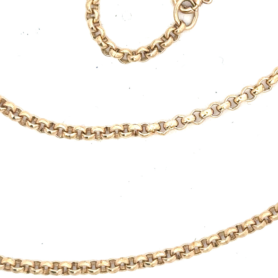 9ct yellow gold belcher chain, unbranded, with a 12.2g weight, displayed with detailed links and polished finish.