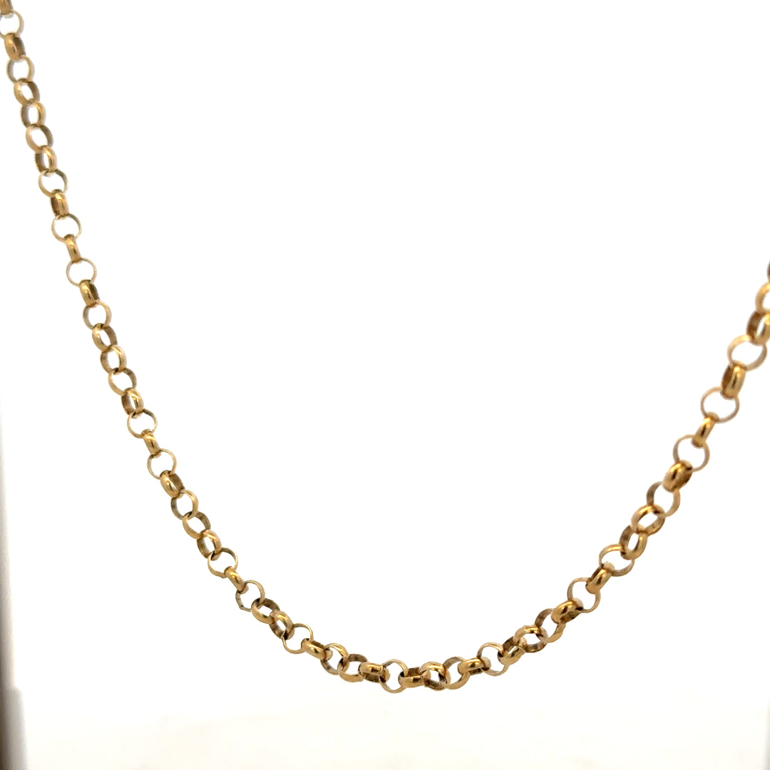 9ct yellow gold belcher chain, unbranded, with a 15g weight, showcasing a classic linked chain design.