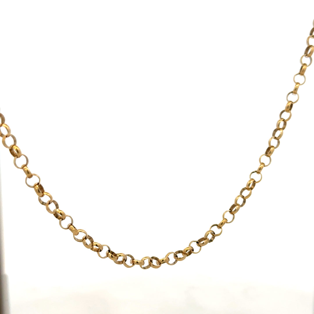 9ct yellow gold belcher chain, unbranded, 15g, featuring interlinked round gold links, displayed on a plain background.