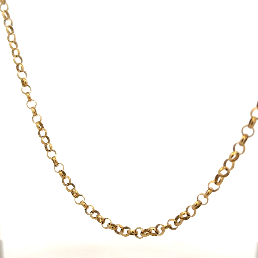 9ct yellow gold belcher chain, 15g, unbranded, showing close-up detail of the gold chain links.