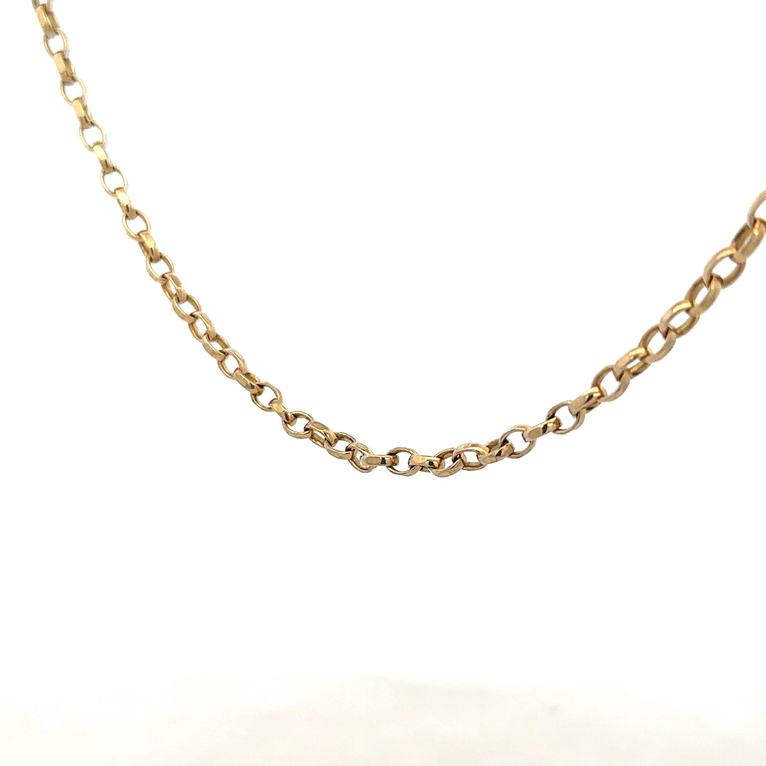 9ct yellow gold belcher chain weighing 17.3g, unbranded, with a classic link design, shown in a detailed product image.