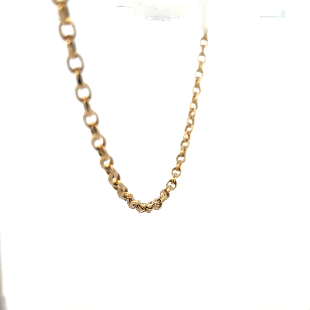 9ct yellow gold belcher chain weighing 17.3g, featuring classic linked design, unbranded jewelry chain for men or women.