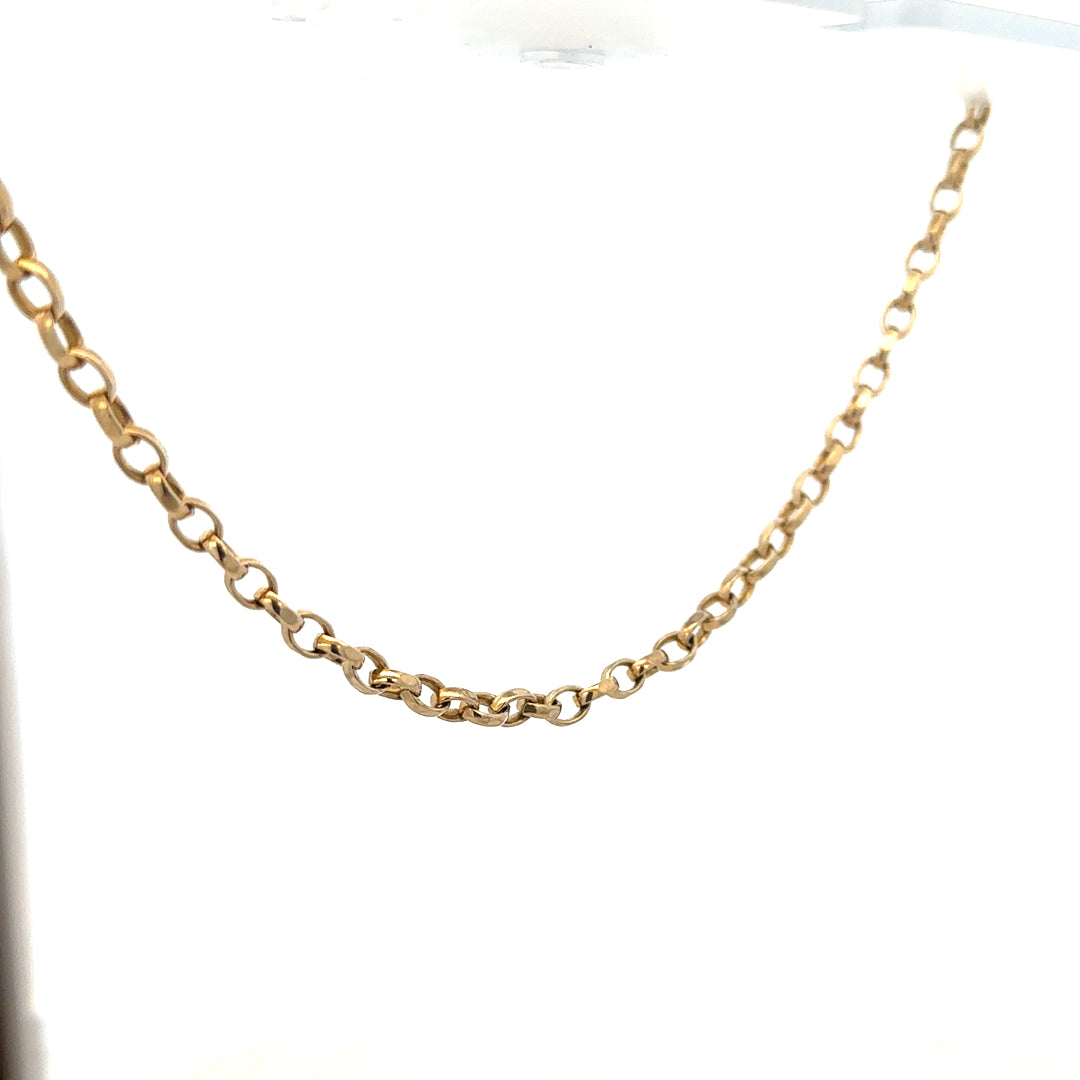 9ct yellow gold belcher chain weighing 17.3g, unbranded jewelry chain with classic link design and polished finish.