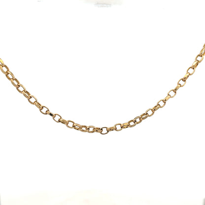 9ct yellow gold belcher chain, unbranded, 17.3g, showing the chain's detailed links and polished finish.