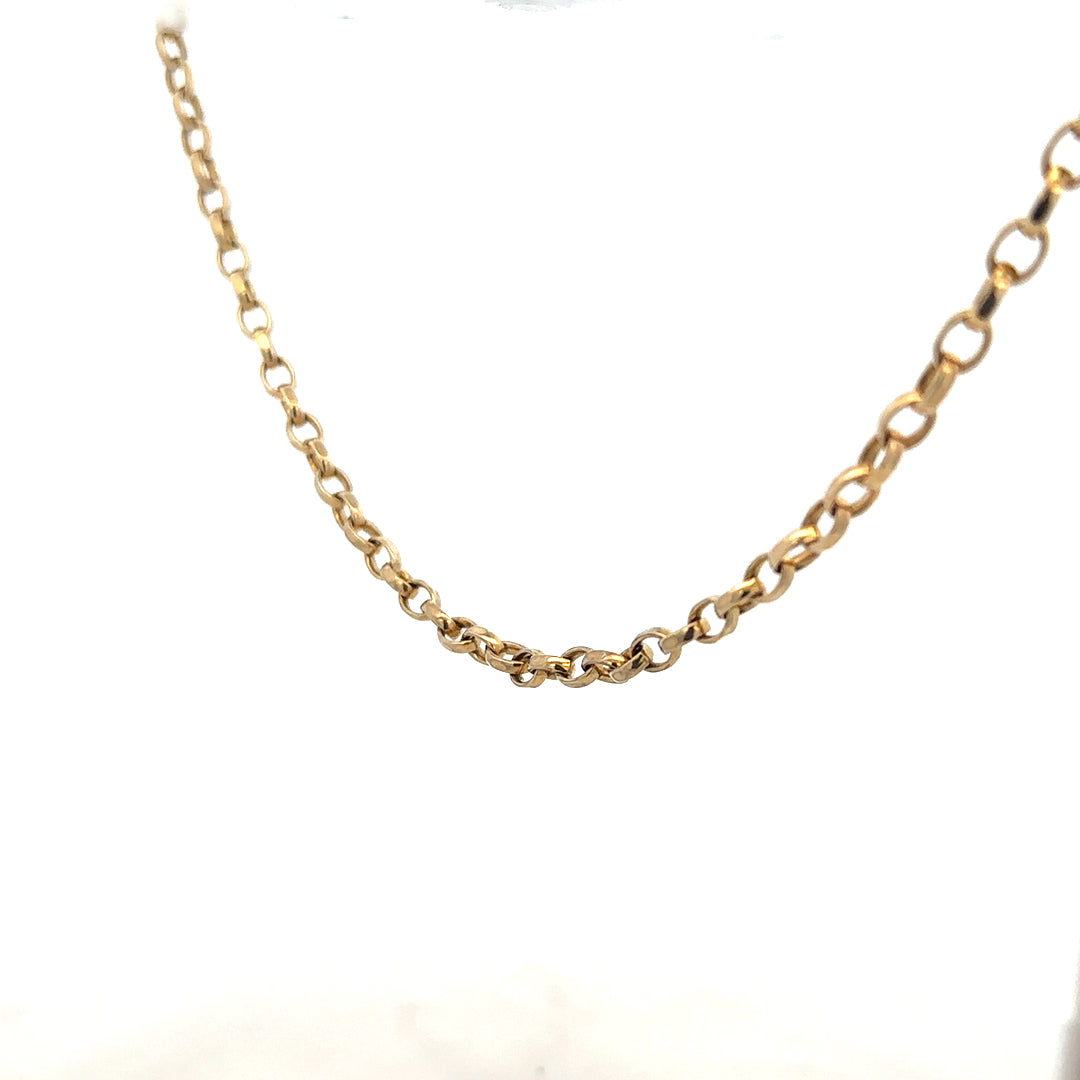9ct yellow gold belcher chain, unbranded, with a weight of 17.3g, shown in a detailed close-up image.