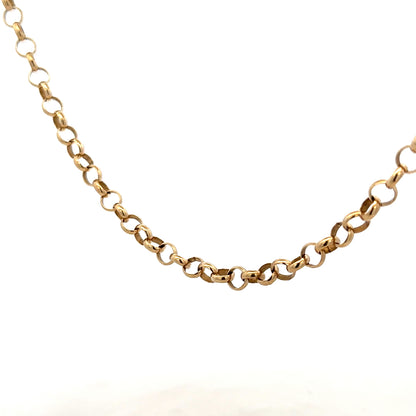 9ct yellow gold belcher chain weighing 21.1g, featuring classic linked design and polished finish.