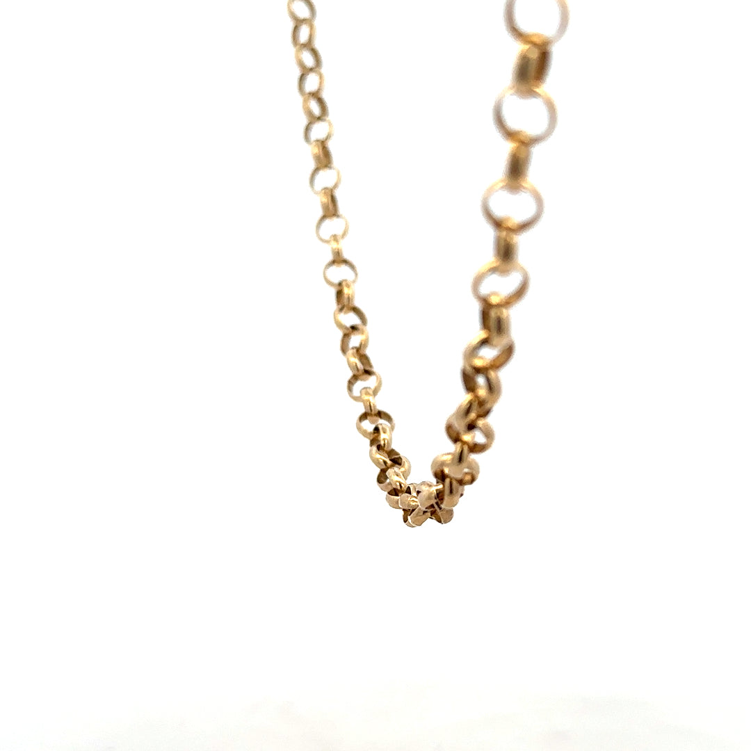 9ct yellow gold belcher chain, unbranded, with a sturdy design, weighing 21.1 grams, shown in a close-up on a neutral background.
