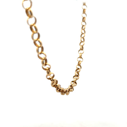 9ct yellow gold belcher chain weighing 21.1g, featuring classic linked design, unbranded jewelry chain for everyday wear.