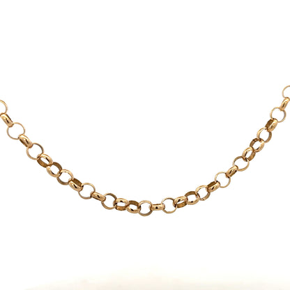 9ct yellow gold belcher chain, unbranded, with a sturdy link design and weighing 21.1 grams.