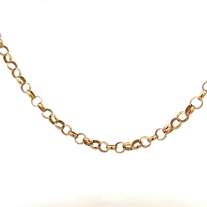 9ct yellow gold belcher chain, unbranded, featuring a classic link design and weighing 21.1 grams.