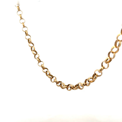 9ct yellow gold belcher chain, unbranded, 21.1g, showcasing the classic linked jewelry design on a plain background.
