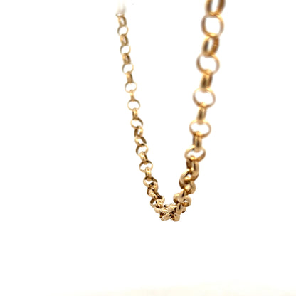 9ct yellow gold belcher chain weighing 21.1g, unbranded, with a classic linked design, shown in a close-up image.