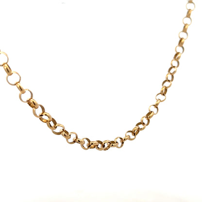 9ct yellow gold belcher chain showcasing a classic link design, weight 21.1 grams, unbranded jewelry accessory.