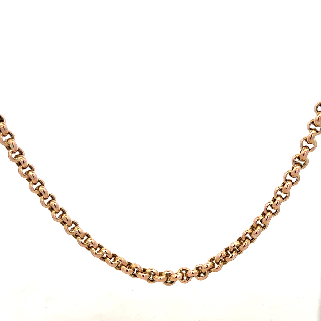 9ct yellow gold belcher chain, unbranded, with a 24.3g weight, showcasing a classic chain design and polished finish.