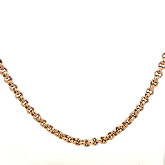 9ct yellow gold belcher chain, unbranded, with a 24.3g weight, showcasing a classic chain design and polished finish.