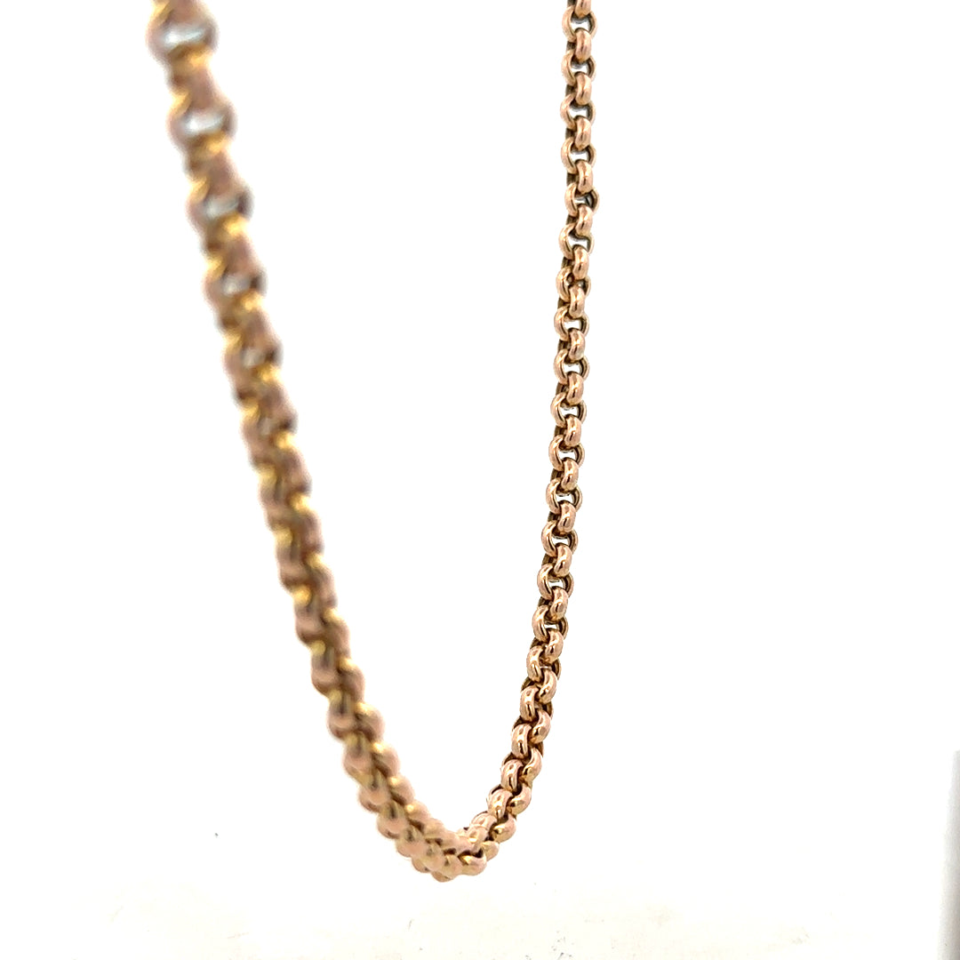 9ct yellow gold belcher chain weighing 24.3g, showcasing a classic chain design with a polished finish and secure clasp.