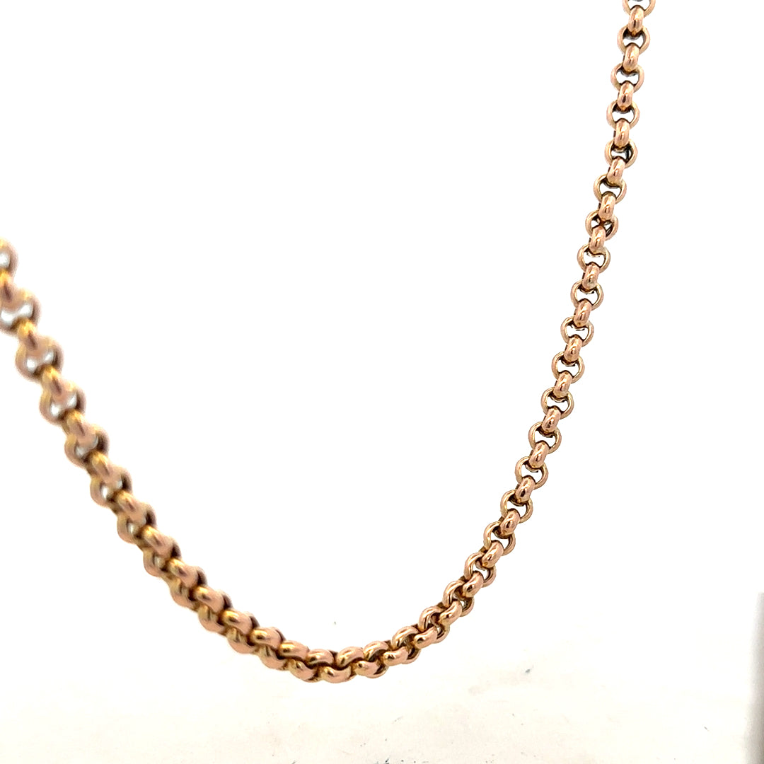 9ct yellow gold belcher chain, unbranded, 24.3g, detailed close-up showing chain links and craftsmanship.