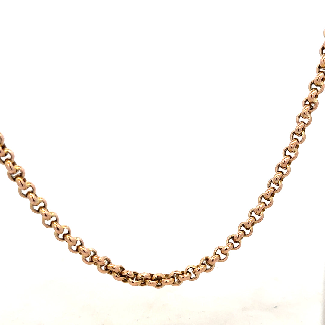 9ct yellow gold belcher chain weighing 24.3g, showcasing a classic design with polished links, unbranded jewelry chain.