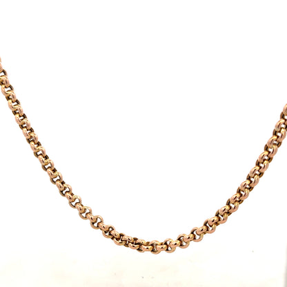 9ct yellow gold belcher chain, unbranded, showing the detailed links and weight of 24.3g in a close-up image.