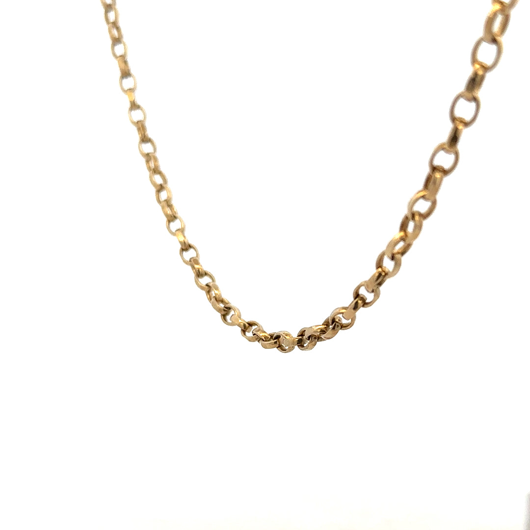 Unbranded 9ct yellow gold belcher chain with pendant, lightweight jewelry, showing detailed gold links and clasp.