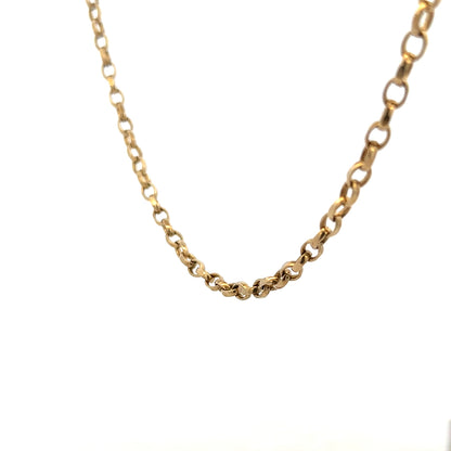 Unbranded 9ct yellow gold belcher chain with pendant, lightweight jewelry, showing detailed gold links and clasp.
