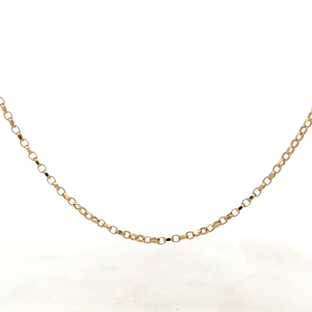 9ct yellow gold belcher chain weighing 5.2g, unbranded jewelry chain with classic link design, shown on a plain background.