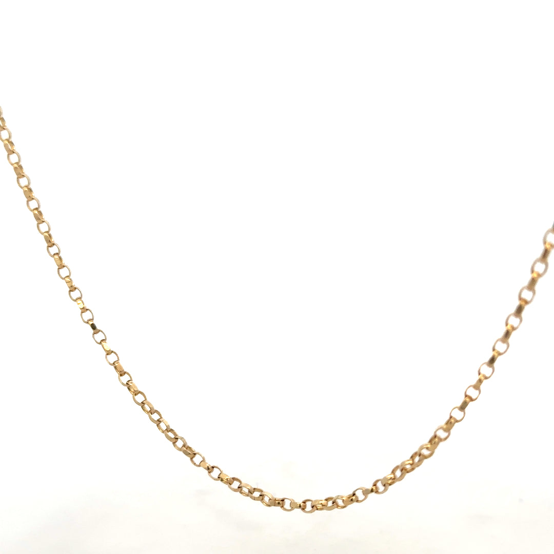 9ct yellow gold belcher chain weighing 5.2g, unbranded jewelry chain with classic link design, shown in close-up image.