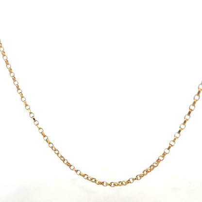 9ct yellow gold belcher chain weighing 5.2g, unbranded jewelry chain with classic link design, shown in close-up image.