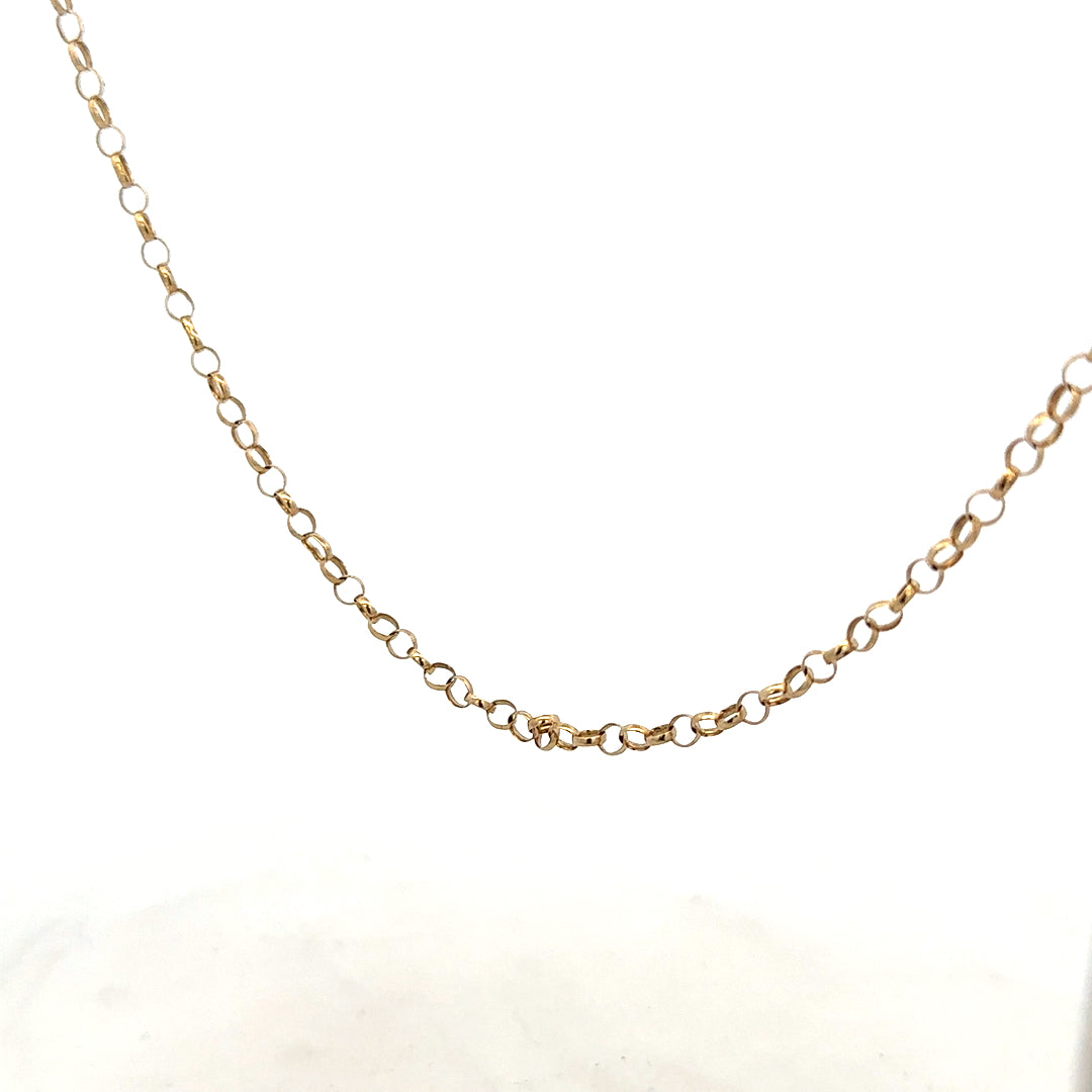 9ct yellow gold belcher chain weighing 5.2g, unbranded, with a classic linked design, shown in a close-up image.