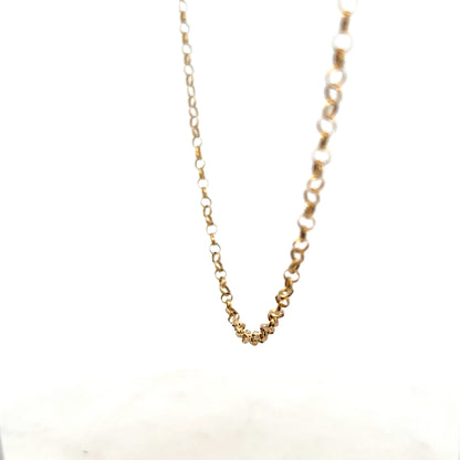 9ct yellow gold belcher chain weighing 5.2g, unbranded, with a classic linked design, shown in a close-up image.