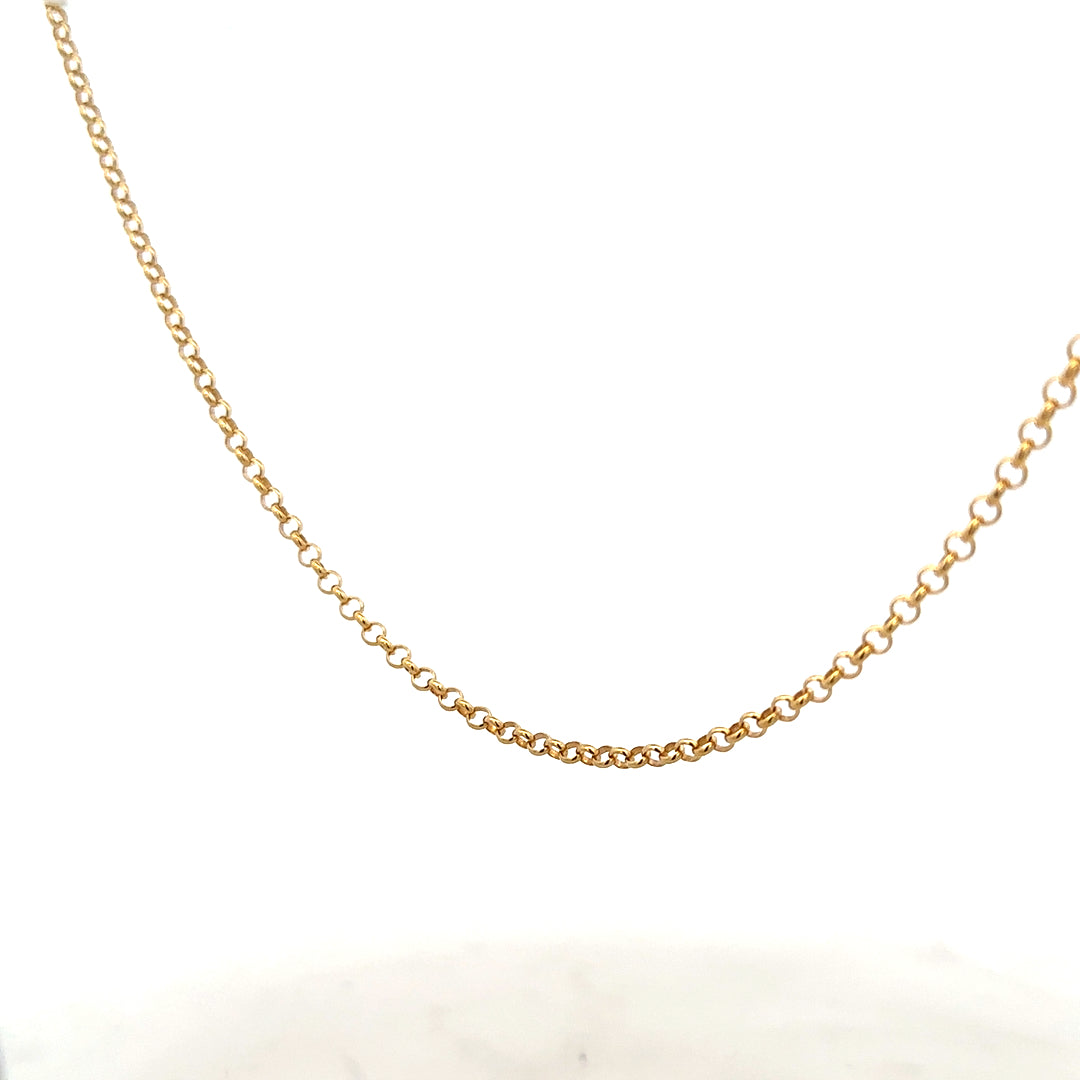 9ct yellow gold belcher chain weighing 5.2g, featuring classic interlinked design, unbranded jewelry accessory.